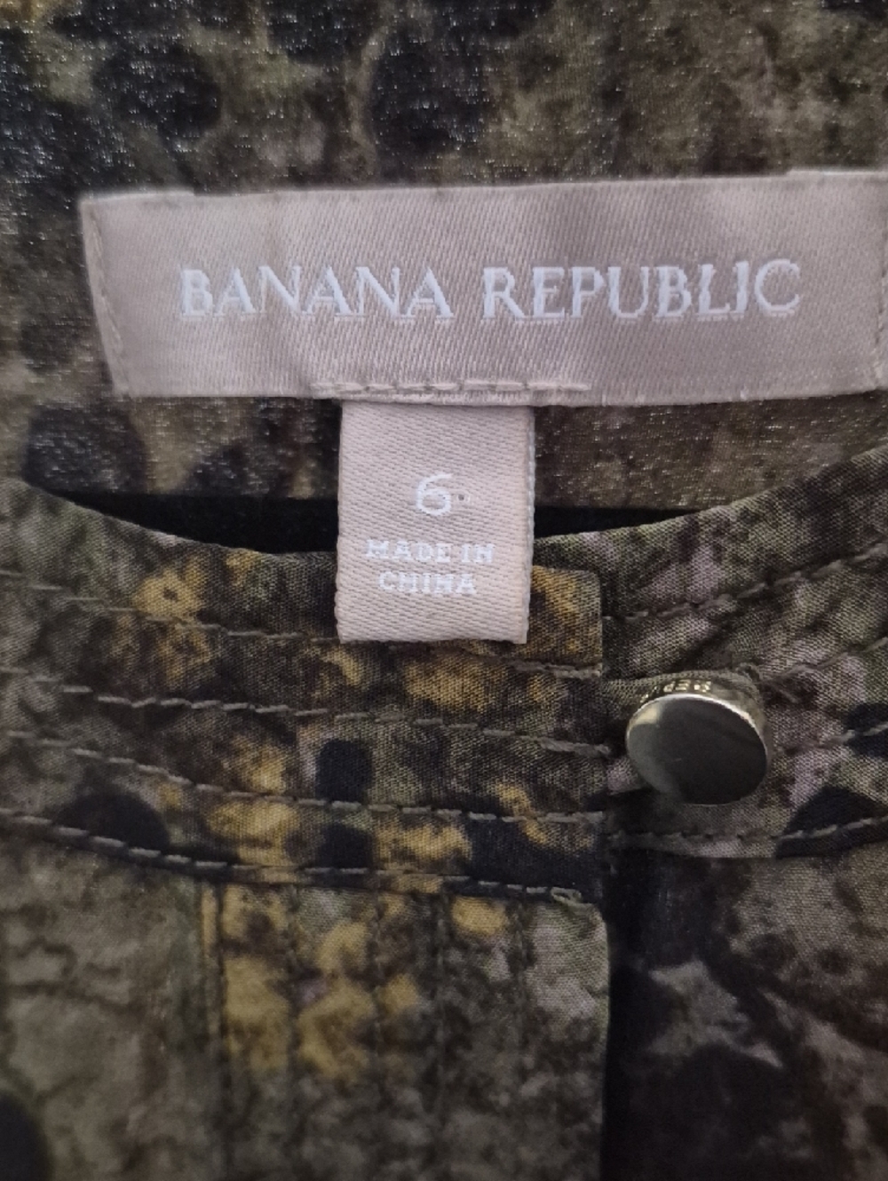 Banana Republic Olive & Black Printed Blouse with Tan Accents - Picture 5 of 7